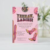 ピンクとブラックのディスコカウガール独身最後の週末 招待状 (スタンド正面)