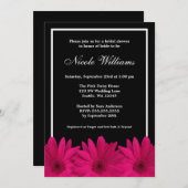 ピンクとブラックのデイジーブライダルシャワー 招待状 (正面/裏面)