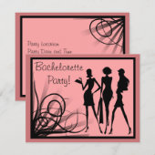 ピンクとブラックのドレス シルエット ブライズメイド パーティー 招待状 (正面/裏面)