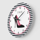 ピンクとブラックのハイヒールのスティレット靴 ラージ壁時計 (傾斜)