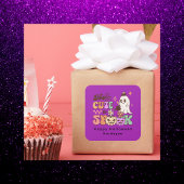 ピンクとブラックのハッピーハローウィン挨拶 スクエアシール