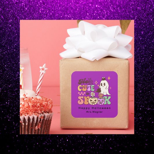 ピンクとブラックのハッピーハローウィン挨拶 スクエアシール