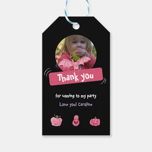 ピンクとブラックのハロウィンの誕生日感謝していあなた ギフトタグ (正面)