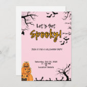 ピンクとブラックのハロウィンパーティー招待状 招待状 (正面/裏面)