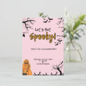 ピンクとブラックのハロウィンパーティー招待状 招待状 (スタンド正面)