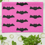 ピンクとブラックのハロウィーンこうもり キッチンタオル (折り畳み)