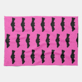 ピンクとブラックのハロウィーンこうもり キッチンタオル (横)