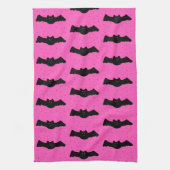 ピンクとブラックのハロウィーンこうもり キッチンタオル (縦)