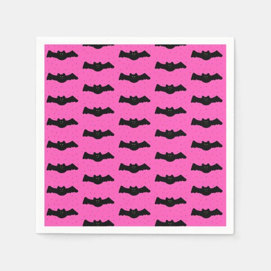 ピンクとブラックのハロウィーンこうもり スタンダードカクテルナプキン (正面)