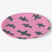 ピンクとブラックのハロウィーンこうもり ペーパープレート (アングル)