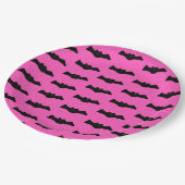 ピンクとブラックのハロウィーンこうもり ペーパープレート (アングル)