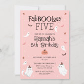 ピンクとブラックのハロウィーン誕生日パーティー 招待状 (正面)