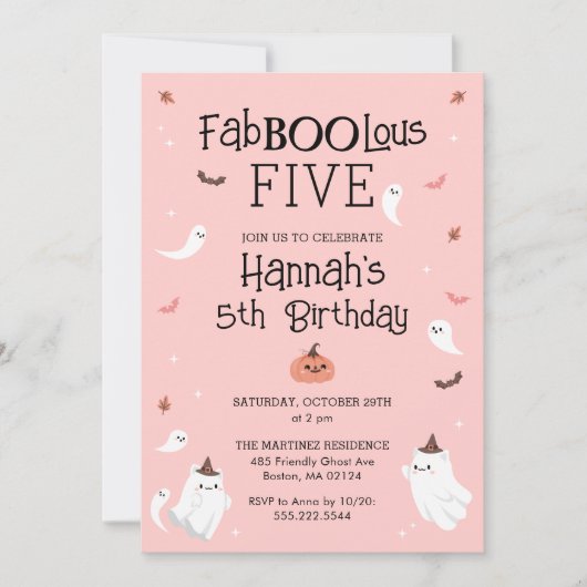 ピンクとブラックのハロウィーン誕生日パーティー 招待状 (正面)