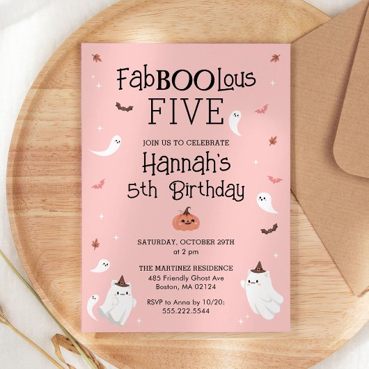 ピンクとブラックのハロウィーン誕生日パーティー 招待状