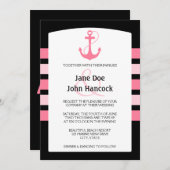 ピンクとブラックのハートいかり結婚式招待状 招待状 (正面/裏面)