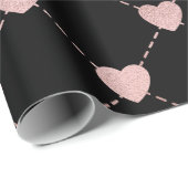 ピンクとブラックのハートパターン ラッピングペーパー (ロールコーナー)