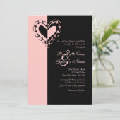 ピンクとブラックのハート結婚式招待状 招待状 (スタンド正面)