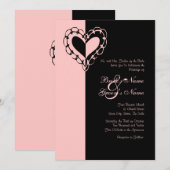 ピンクとブラックのハート結婚式招待状 招待状 (正面/裏面)