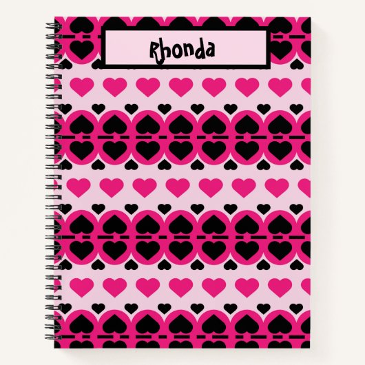 ピンクとブラックのハート ノートブック (正面)