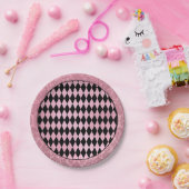 ピンクとブラックのハーレクインとダマスク ペーパープレート (パーティー)