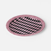 ピンクとブラックのハーレクインとダマスク ペーパープレート (アングル)