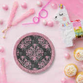 ピンクとブラックのハーレクインとダマスク ペーパープレート (パーティー)