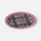 ピンクとブラックのハーレクインとダマスク ペーパープレート (アングル)