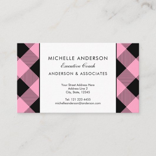 ピンクとブラックのバッファローチェック・ビジネス・コンサルタント 名刺 (正面)
