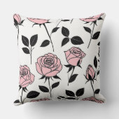 ピンクとブラックのバラアート クッション (裏面)