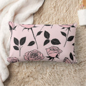 ピンクとブラックのバラアート ランバークッション (ブランケット)