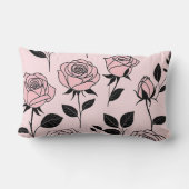 ピンクとブラックのバラアート ランバークッション (裏面)