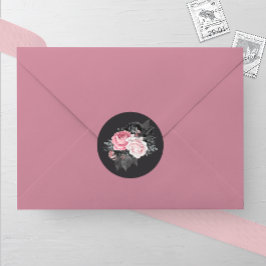 ピンクとブラックのバラ結婚ズ ラウンドシール