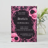ピンクとブラックのバラ額縁甘い16誕生日 招待状 (スタンド正面)