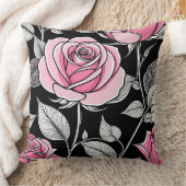 ピンクとブラックのバラ クッション (ブランケット)