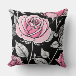 ピンクとブラックのバラ クッション