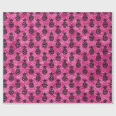 ピンクとブラックのパイナップル熱帯誕生日パーティー ラッピングペーパー (フラット)