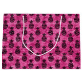 ピンクとブラックのパイナップル熱帯誕生日パーティー ラージペーパーバッグ (正面)