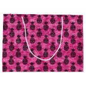 ピンクとブラックのパイナップル熱帯誕生日パーティー ラージペーパーバッグ (裏面)