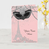 ピンクとブラックのパリ・マスカレードパーティー カード (黄色い花)