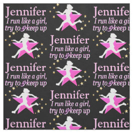 ピンクとブラックのパーソナライズされたランナーガール生地 ファブリック