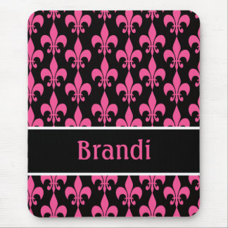 ピンクとブラックのパーソナライズされた（紋章の）フラ・ダ・リ マウスパッド
