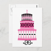 ピンクとブラックのパーティーケーキ ポストカード (正面/裏面)
