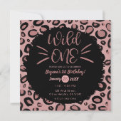 ピンクとブラックのヒゲ WILD ONE 1歳の誕生日パーティー 招待状 (正面)