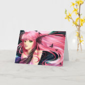 ピンクとブラックのファンタジーグリーティングカード カード (黄色い花)