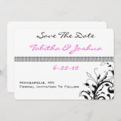 ピンクとブラックのフローラつる植物 | 結婚s セーブザデート (正面/裏面)