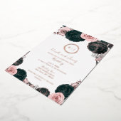 ピンクとブラックのフローラグモダンラム結婚の写真 箔招待状 (回転した状態)