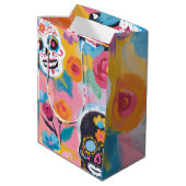 ピンクとブラックのフローラディアデミュートス ミディアムペーパーバッグ (裏面アングル)