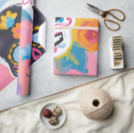 ピンクとブラックのフローラディアデミュートス ラッピングペーパー