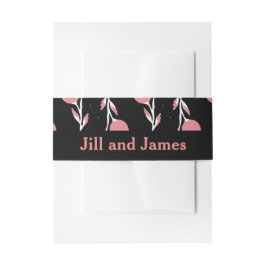 ピンクとブラックのフローラバラつる植物 招待状ベリーバンド