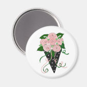 ピンクとブラックのフローラブーケ マグネット (正面/裏面)